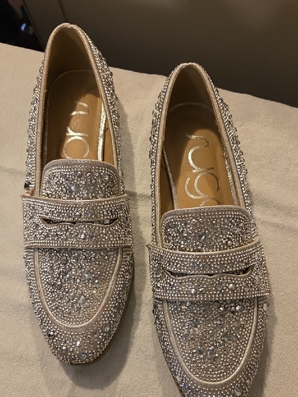 Sugar Women's Crystal-Stone Loafers in Champagne Glitter Size 6